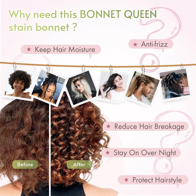 Detalle de BONNET QUEEN Cuffia in seta per capelli con lacci regolabili: notte, ricci e protezione