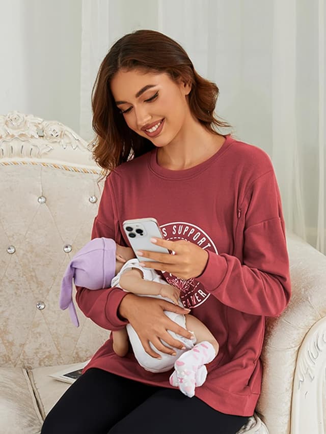 Detalle 2 de Love2Mi Damen Langarm Stillshirt 95% Baumwolle