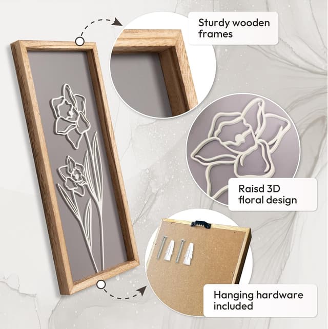 Thumbnail 5 de 3D Wooden Floral Wall Art Set of 4 🖼