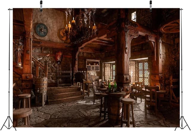 Detalle 2 de BELECO 2.1 x 1.5m Medieval Tavern Bar Backdrop (Fabric) for Photo Booths & Parties