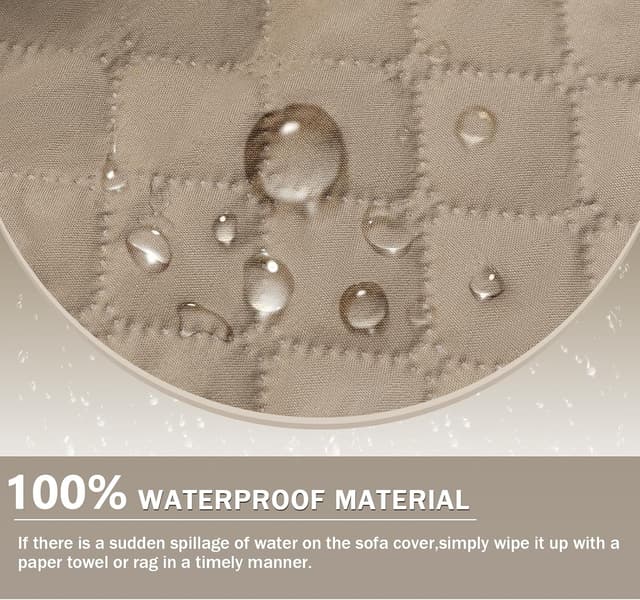 Detalle de FIGOOO Copridivano impermeabile 1 posto trapuntato con tasche laterali color cachi