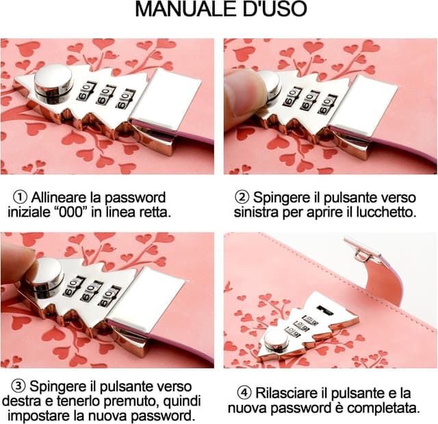 Detalle de HwxBen Diario Segreto A5 Rosa con Lucchetto – 240 Pagine con serratura