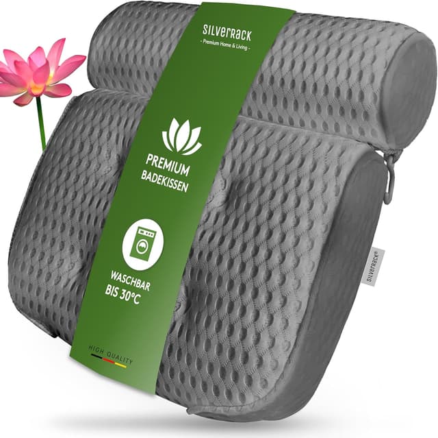 Detalle de SilverRack Badewannenkissen MEDIUM-WEICH (Grau 4D) – Nackenkissen mit Saugnäpfen für die Badewanne