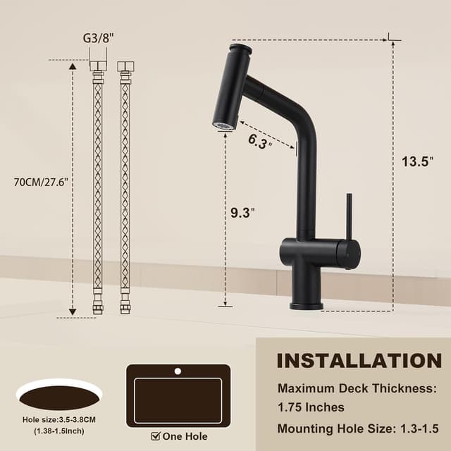 Detalle de YardMonet Küchenarmatur Schwarz mit ausziehbarer Brause und 360° Schwenkauslauf