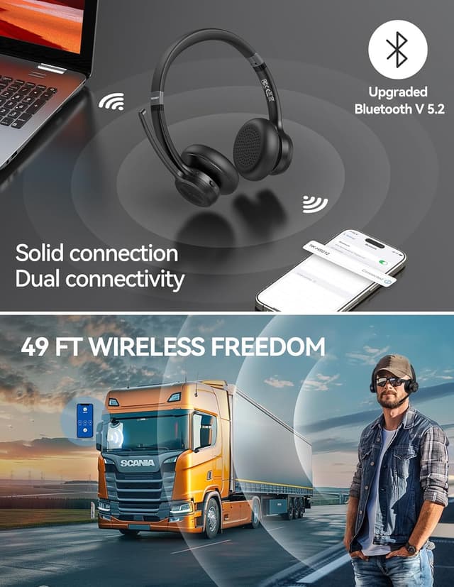 Thumbnail 4 de TECKNET V5.2 Bluetooth Headset 50 Std. Akku