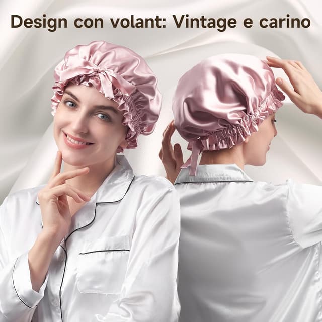 Thumbnail 6 de Umisleep Cuffia in seta di gelso 22 Momme doppio strato (6A) con fascia regolabile per capelli ricci