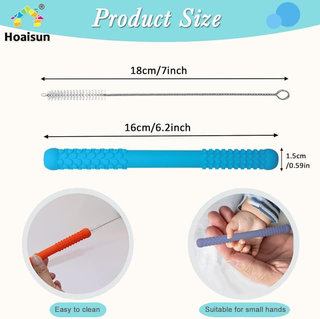 Detalle de 8 Pack Food-Grade Silicone Teething Straws (6–12 & 12–18 Months) – Hollow Teething Tubes for Babies