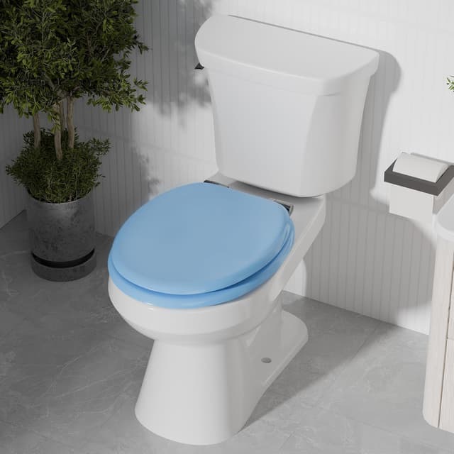 Thumbnail 6 de Angel Shield Wooden Toilet Seat with Adjustable Soft Close Hinges (Blue) – Quick Release & Removable Lid