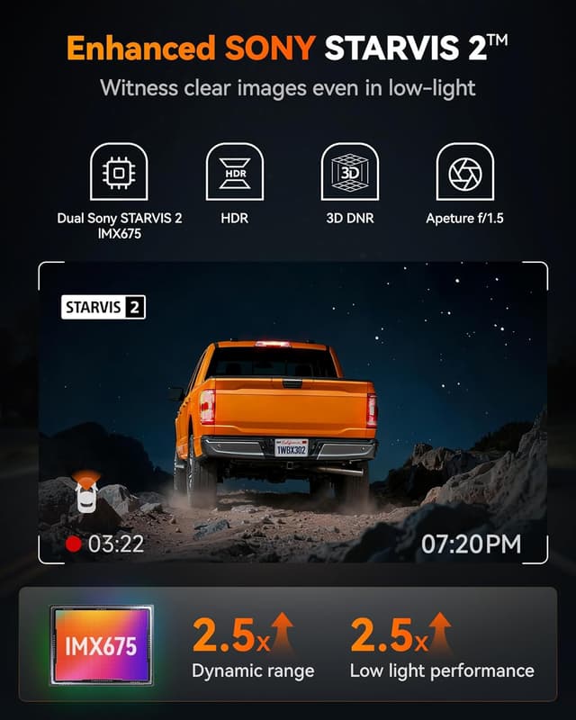 Detalle de WOLFBOX X3 Pro Dual Front & Rear Dash Cam with 5MP STARVIS 2, GPS, Wi‑Fi and ADAS (X3 Pro)