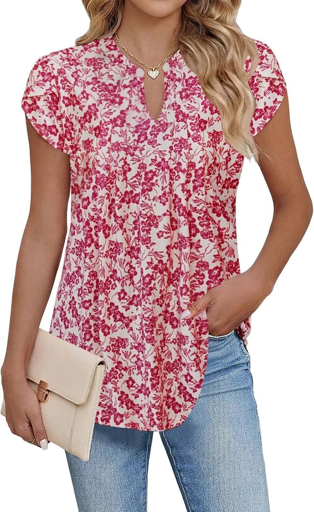 Thumbnail 6 de Cuptacc Damen Sommer-Tunika mit V-Ausschnitt und Blütenblatt-Ärmeln (S–XXL)