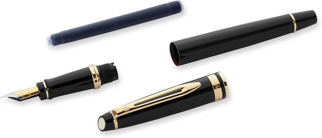 Detalle de Waterman Expert Gloss Black Fountain Pen with 23k Gold Trim (Fine Nib) | Gift Box