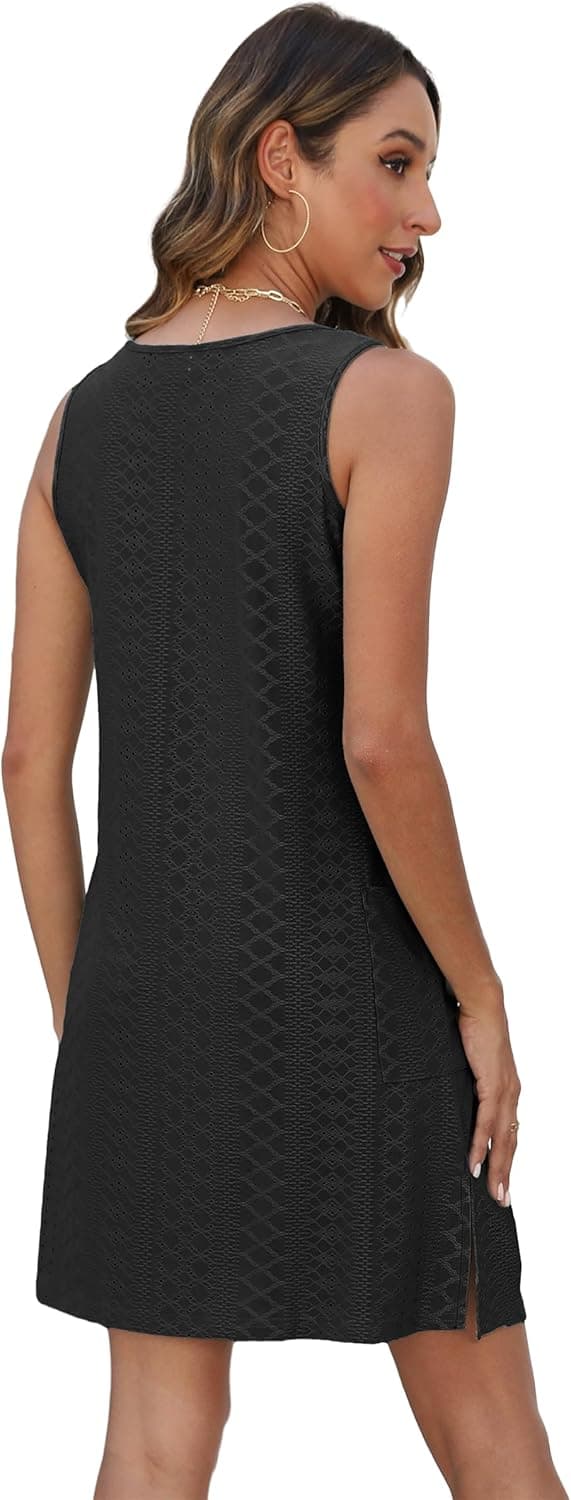 Detalle de BKRIVE Coverup Summer Dresses for Women 2025 Eyelet Loose Sleeveless Sundress with Pockets