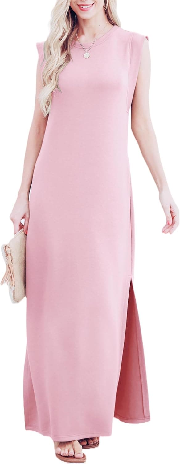 Detalle de GRECERELLE women’s summer maxi dress with split, pockets and sleeveless round neck