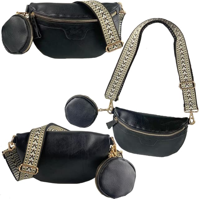 Detalle 2 de Vpoofree Women’s Cross Body Bag (Small) with Coin Purse – Black adjustable sling/waist bag