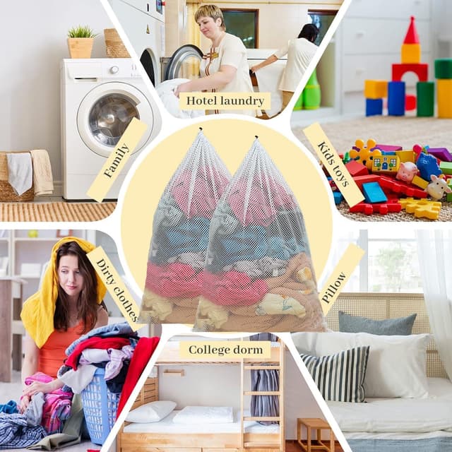 Thumbnail 6 de 2er-Set Wäschenetz Groß (90 x 110 cm, XXXL) mit Kordelstopper – für Waschmaschine, Schutz & Sortieren