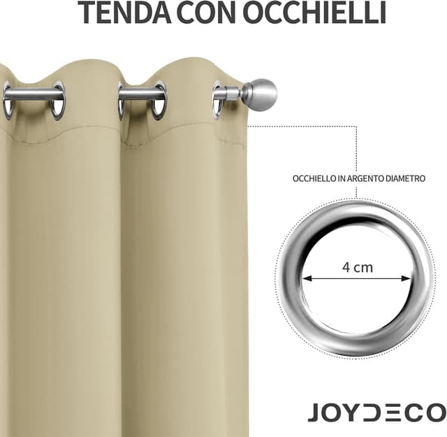 Detalle 2 de Joydeco tende oscuranti per interni con occhielli, 2 pezzi beige (L 140 x A 200)