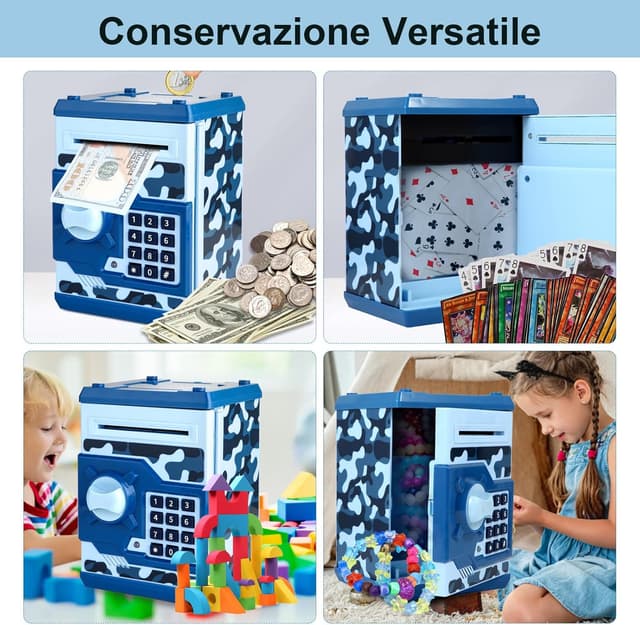 Detalle de Pup Go Salvadanaio Elettronico ATM con codice: cassaforte giocattolo per monete e banconote blu