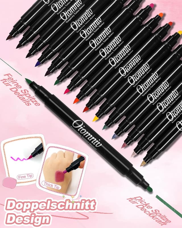 Thumbnail 6 de Oiovnivn Tattoo Stifte Kinder – Glitzer-Set Dual-End mit 15 Markern, 78 Schablonen und 2 Gesichtsstickern