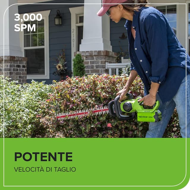 Detalle de Greenworks G40HT61K2 Tagliasiepi a batteria con lama doppia da 61 cm, taglio fino a 27 mm