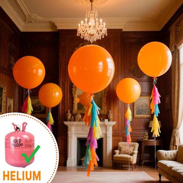 Detalle 2 de PartyWoo Orange Balloons Kit (36-inch) — 4 Pack Latex Helium or Air Balloons for Fall, Birthday & Baby Shower