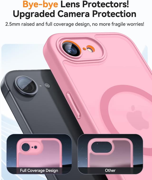 Detalle de CANSHN Magnetic case for iPhone 16e / iPhone 17e (6.1 inch) with full camera protection – Pink