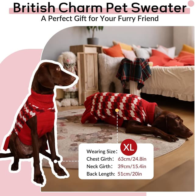 Detalle de OUOBOB Christmas Dog Dress for Female Dogs (Warm Knitted Jumper Dress with Skirt) – Red, 5XL