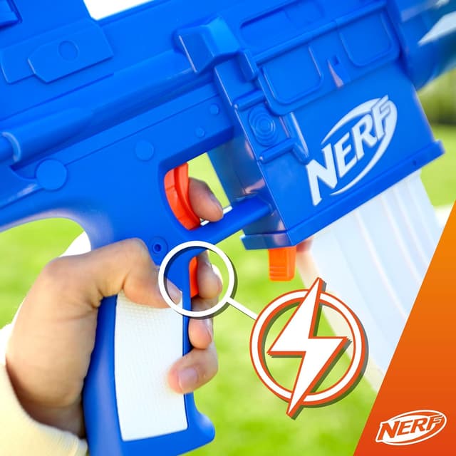 Detalle de Nerf Fortnite Blue Shock Blaster (Motorized) with 10-Dart Clip and 10 Elite Darts