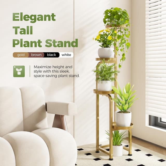 Detalle de Bamworld Porta Piante da interno/esterno con struttura a 4 livelli e drenaggio, modello oro (22,3x22,3x116 cm)