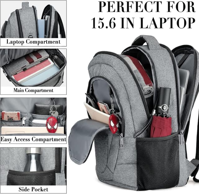 Detalle 2 de BIKROD Rucksack für Damen & Herren – wasserfester Schul- & Laptoprucksack mit USB-Anschluss, 15,6 Zoll, Anti-Diebstahl