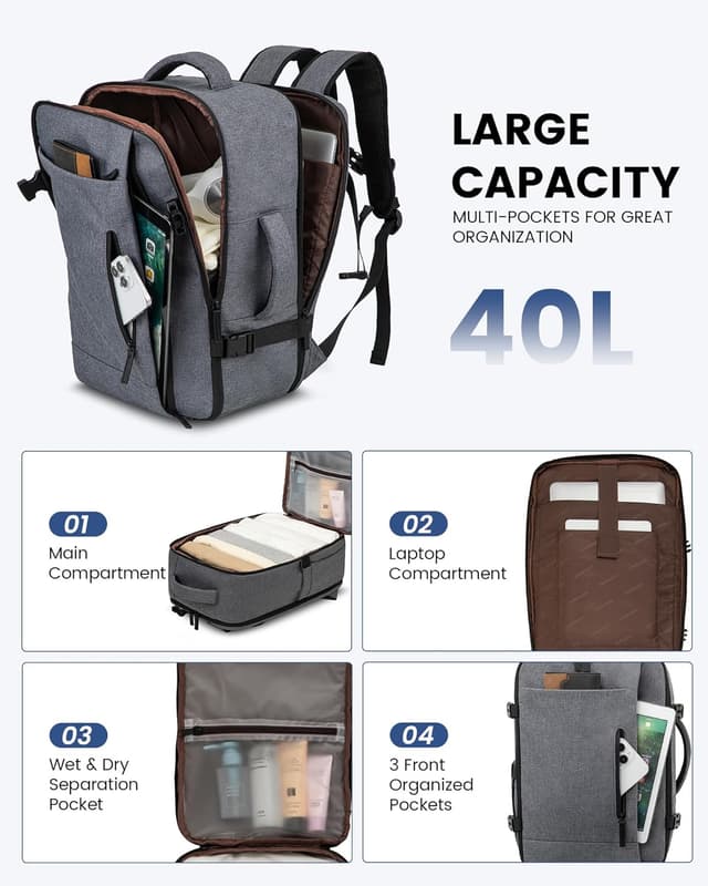 Detalle de LOVEVOOK sac cabine 40 L pour voyage