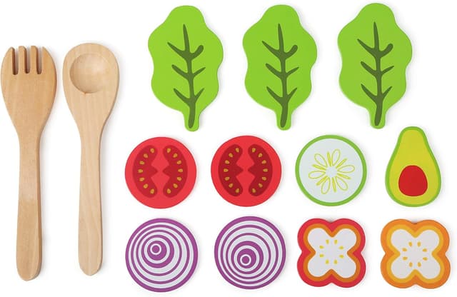 Detalle de Set per insalata in legno Small Foot 11476 con ciotola e accessori per cucina da gioco