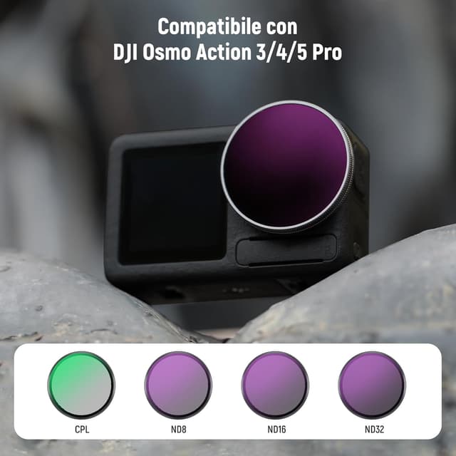 Detalle 2 de NEEWER Set filtri ND a scatto per DJI Osmo Action 5 Pro/4/3 (ND8, ND16, ND32 + CPL) FL-A76