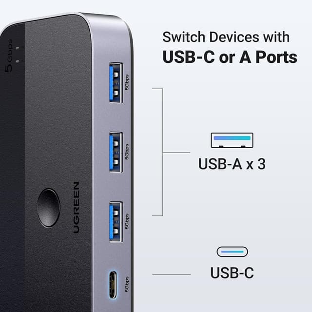 Detalle 2 de UGREEN USB 3.0 Switch 4-Port for 2 PCs