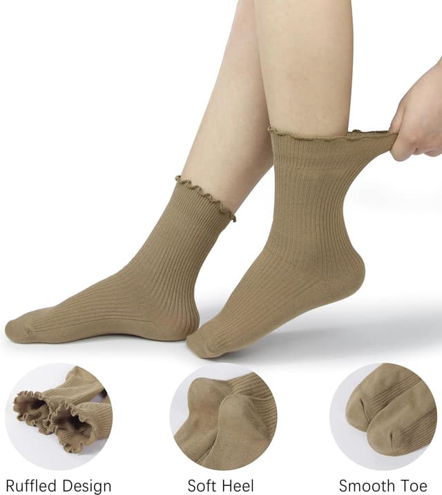 Detalle de BomKinta Ruffle Socks for Women – Lightweight Cotton Turn-Cuff Crew Socks