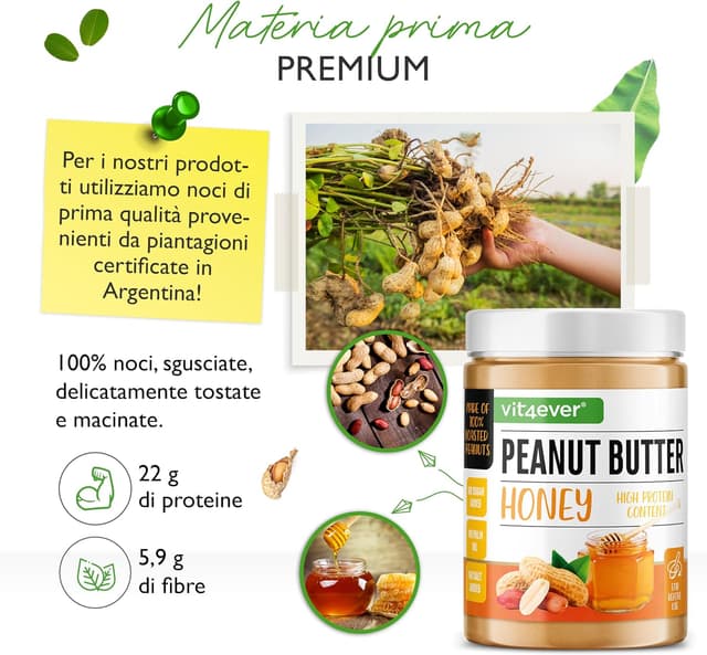 Detalle de Burro di arachidi naturale con miele (1 kg) ad alto contenuto proteico, senza sale aggiunto