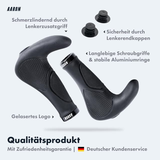 Detalle 2 de AARON Horn Lenker Griffe mit Gel-Dämpfung (ergonomische Lenkerhörnchen) aus rutschfestem Gummi, schwarz