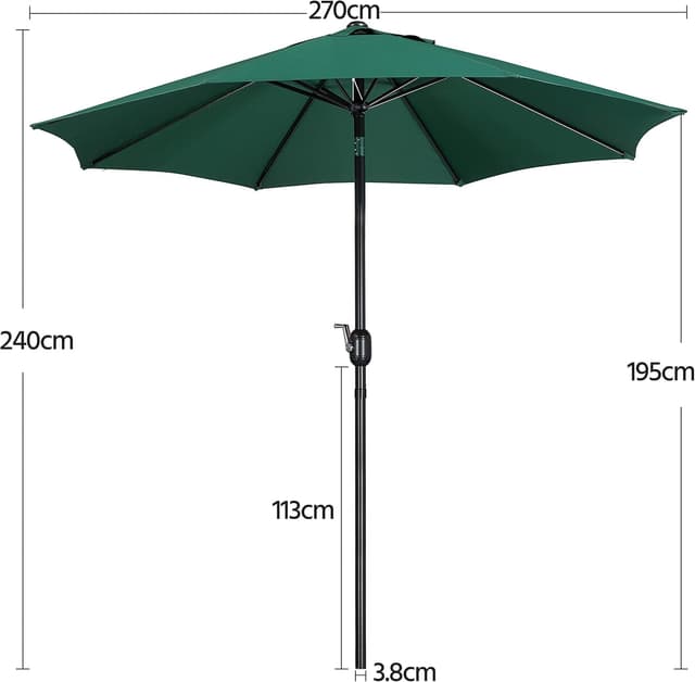 Detalle de Yaheetech Parasol de jardin inclinable 270 cm vert, cadre métal et toile polyester