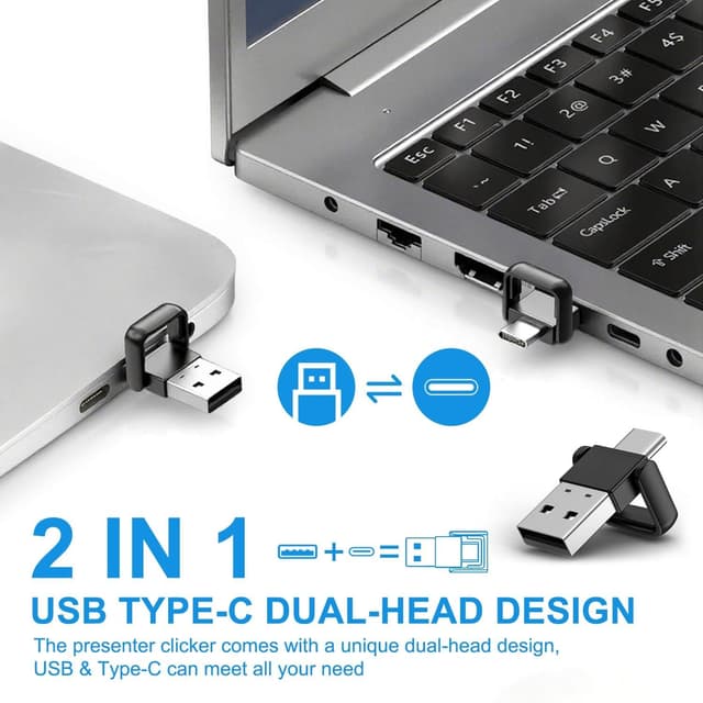 Detalle 2 de VOVIGGOL Puntatore Presentazioni Wireless 2 in 1 USB/Tipo-C (plug & play) con telecomando per PowerPoint