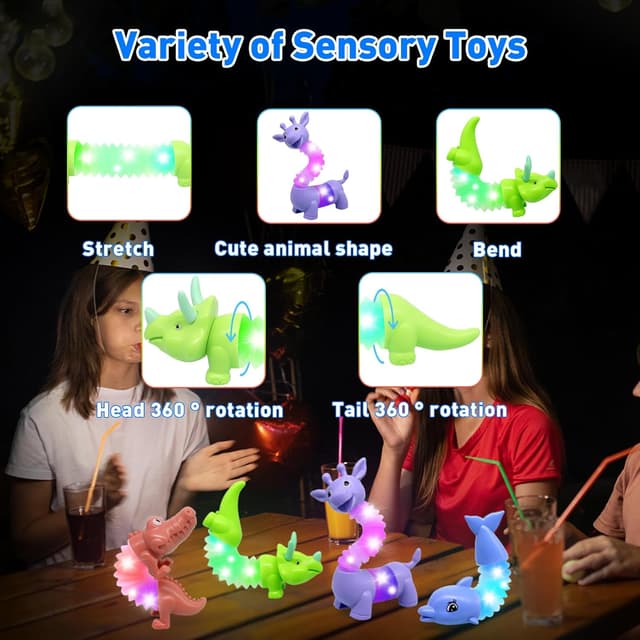 Detalle de DELEE Pop Tubes Animal Toy LED Sensory Stress Relief Tubes (4-pack)