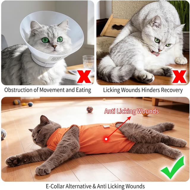 Detalle 2 de Poiinvc Body de récupération pour chat après opération (Orange, taille M) – alternative au collier isabelin