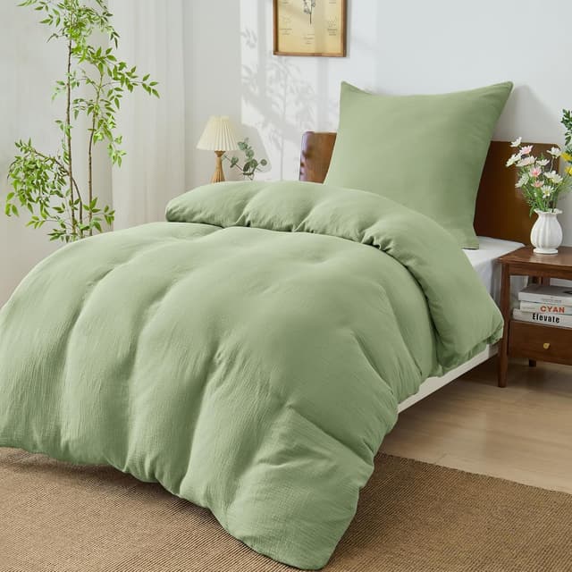 Detalle de BEDELITE Musselin-Bettwäsche 135x200 aus Baumwolle (2-teilig, Reißverschluss) in Hellgrün