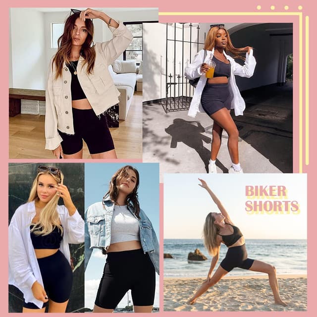 Detalle de FULLSOFT 4-Pack Women’s Biker Shorts with Pockets (5" High-Rise Tummy Control)