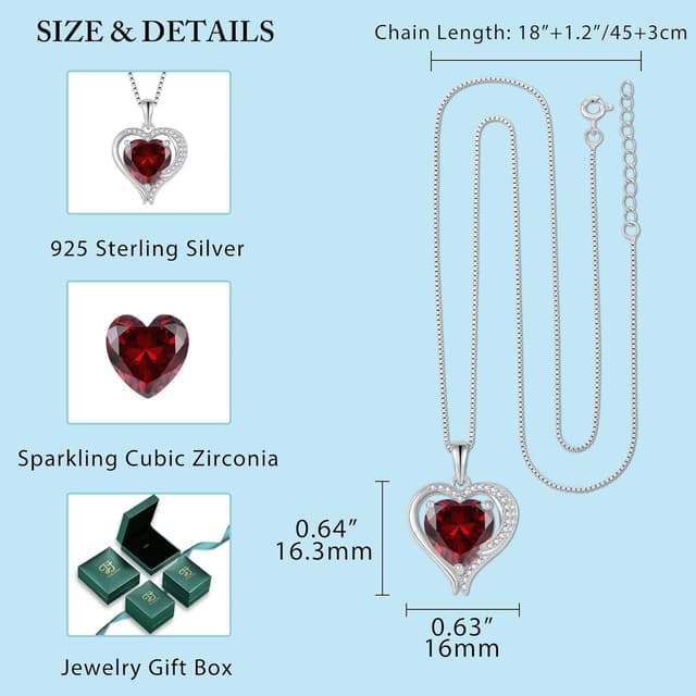 Detalle de FJ Herz Kette Damen 925 Sterling Silber mit Engelsflügeln und Geburtsstein