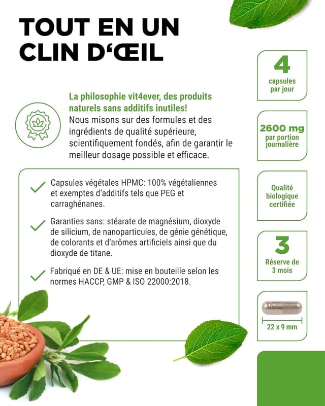 Detalle 2 de Fenugrec Activé Bio – 365 capsules végétaliennes (650 mg/capsule) – Fenugreek certifié bio