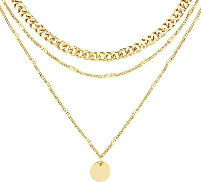 Detalle de LOLIAS 3er-Set Halsketten Damen (Gold, Roségold, Silber) mit Anhänger & Choker für Layering