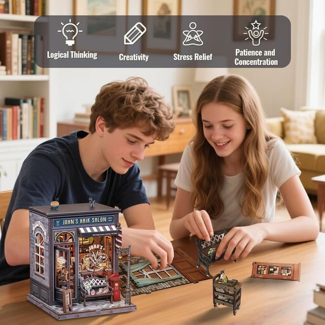 Thumbnail 6 de CUTEBEE Book Nook Kit „John's Hair Salon“ – Miniatur-Puppenhaus mit LED-Beleuchtung & 3D-Holz-Puzzle