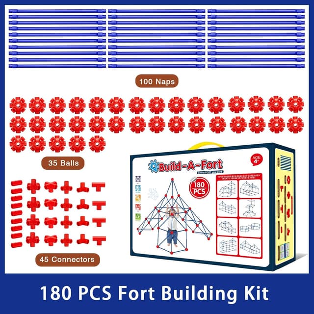 Detalle 2 de V-Opitos 180-Pack Fort Building Kits for Kids (STEM STEM-Style Building Toys, Ages 4–8+)