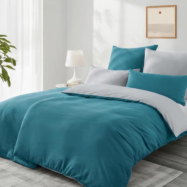 Detalle de Aisbo Bettwäsche 135x200 4-teilig Türkis Grau (Wendebettwäsche, ÖKO‑TEX, Mikrofaser)