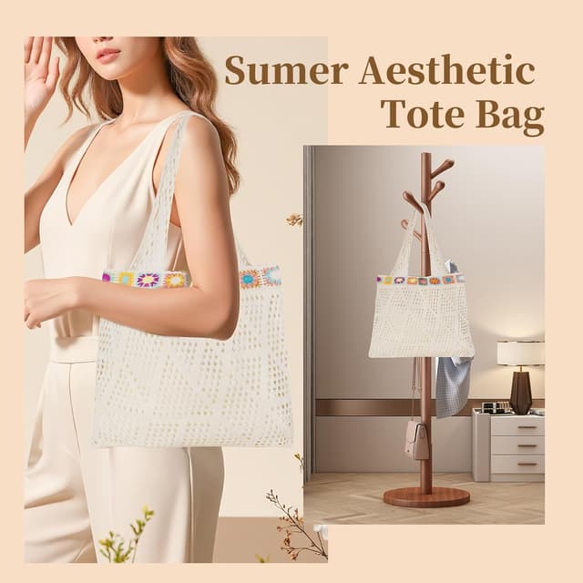 Thumbnail 6 de Etercycle Crochet Tote Bag – mesh beach bag in colourful lace, boho summer hobo style