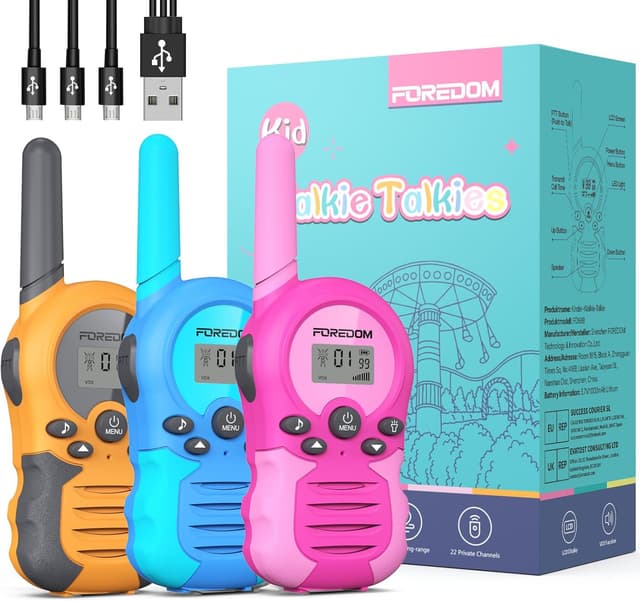 Detalle de FOREDOM Walkie Talkies 3er Set 48 Std. Sprechzeit 📟